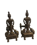 Vintage Pair Set of  2 French Andirons, Solid Brass Ornate Andirons 12&quot; ... - £158.06 GBP