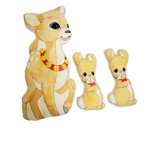 Stuffed Deer &amp; Rabbit Animal Plush 3 Pc Set Vintage Handmade Display Nursery - £33.23 GBP