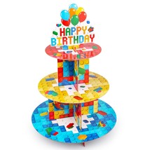 Building Block Cupcake Stand 3 Tier Birthday Party Supplies For Kids Adu... - $14.99