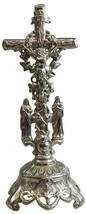 Crucifix Religious Jesus Crown Mary and John Silver Metal Antique French 1900 - £132.89 GBP