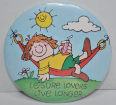 Vintage Hallmark 1979 LEISURE LOVERS LIVE LONGER 3.5&quot; Pinback Button - E... - $10.88