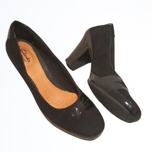 Clarks Artisan Black Suede Leather Round Toed Block Heel Shoes Size 11M - £31.95 GBP