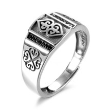 Kinel 925 Silver Men Rings Black Zircon Stone Cool Retro Vintage Turkish Ring We - $23.49