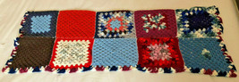 VTG Granny Square Afghan Runner Back of Couch Rest Boho Colorful 41&quot; x 14&quot;  - £14.78 GBP