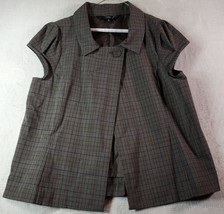 Mossimo Vest Women Large Gray Plaid Polyester Short Sleeve Collared Butt... - $11.74