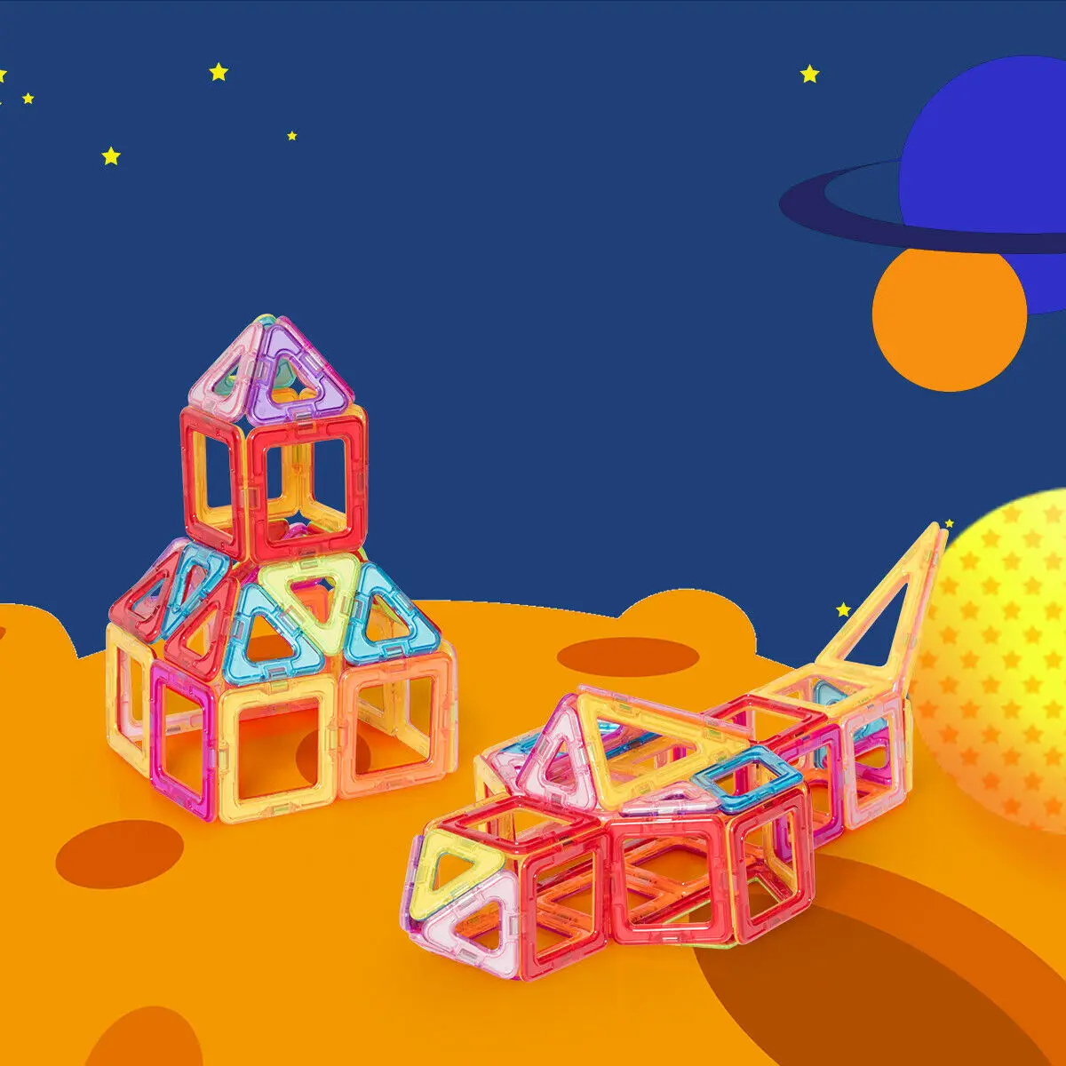 Game Fun Play Toys 77 Pcs Magnetic Tiles Building Blocks Set Preschool Construct - £63.14 GBP