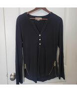 Michael Kors Womens Knit Pullover Top Black w/Gold Long Sleeve Side Zip ... - $307.43 MXN