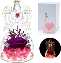 Mother&#39;s Day Gifts for Mom from Daughter Son, Glass Angel with Real Rose Inside, - £22.93 GBP