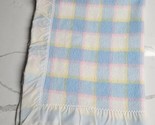 Quiltex Baby Blanket Blue Yellow Pink Plaid White Nylon Trim Binding Uni... - £36.16 GBP