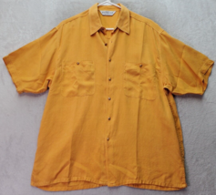 GENELLI Shirts Men&#39;s Large Gold 100% Pure Silk Short Sleeve Collared But... - $32.44