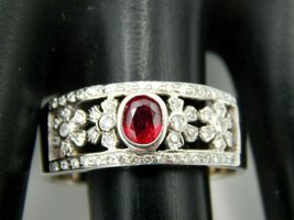 Oval Cut 0.55 CT Ruby &amp; Diamond In 14K Yellow Gold Over Wedding Engagement Band - £82.30 GBP