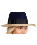 Kate Spade New York Wool Crown Straw Brim Fedora Navy  ONE SIZE - $41.58