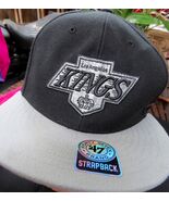 Vtg 90s NHL Hockey LA Kings Script 47 Brand Leather Strapback Hat Cap Bl... - $34.65