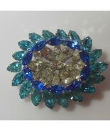 Vintage High End Silver-tone Blue &amp; Clear Prong-set Marquise Rhinestone ... - $40.84