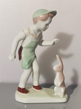 Vintage Boy With Rabbit Aquincum Budapest Hungarian Porcelain Figurine - £36.94 GBP
