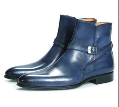 New Handmade Men&#39;s Jodhpurs Blue Leather Boots, Ankle Boots - $179.99