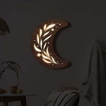 Bohemian Style Three-dimensional Wooden Leaf Crescent Lamp Pendant - £38.23 GBP+