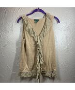 Ralph Lauren Beige Linen Knit Romantic Silk Lace Trim Blouse Shirt Top S... - €37,76 EUR