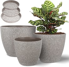 Vanavazon Plant Pots 9/8/7 Inch Set Of 3 Flower Pots Indoor Outdoor, Beige - £25.80 GBP