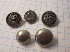 Vintage lot of Sewing Buttons - Metallic Silver Rose, Crest, Dome Rounds - $10.00