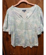 Democracy Women&#39;s Puff-Sleeve Printed Knit Top Marble Multi - Size L - $10.00