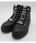 Marc Fisher Nairy Hiking Boots Women 10M Black Leather Lace Up Faux Fur ... - $58.40