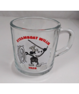 Vintage Anchor Hocking Disney Steamboat Willie 1928 Clear Glass Cup Mug - $13.43 CAD