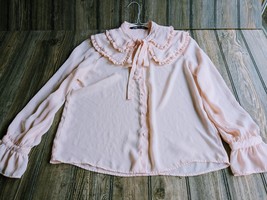 Zara Pink Ruffled Pnk High Neck Long Sleeve Sheer Blouse Sz M NEW - $29.19