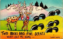 Comic Two Bucks Five Scents Skunk Deer Signed Larry Smith UNP Linen Postcard E8 - £7.72 GBP