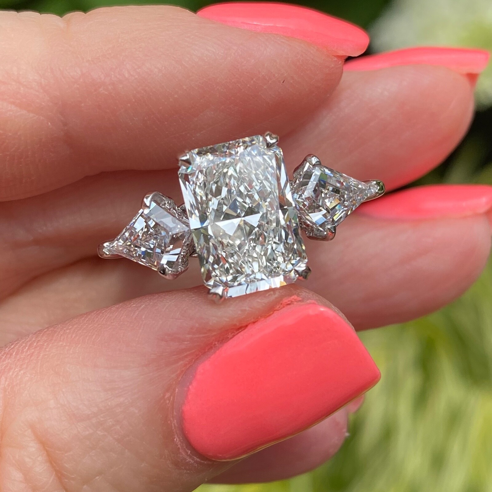 3 Stone IGI 5.06 Ct F-VS1 Radiant Cut Lab Grown Diamond Engagement Ring 14k Gold Item image 2