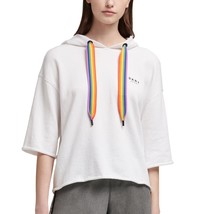 DKNY Womens Sport Rainbow-String Cropped Hoodie Size Large Color White - £45.94 GBP