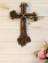 Rustic Western Rugged Tree Logs With Festive Pine Cones Wall Cross Decor Plaque - £24.90 GBP