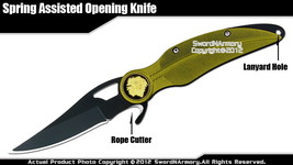 Green Feather Knife Spring Assisted Opening Folder w/ Rope Cutter Indian... - $7.90