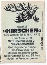 Matchbox Label Germany Gasthof Hirschen Niederhausen - £0.77 GBP