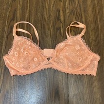 Victorias Secret Bralette Size L Large Floral Lace Peach Hook And Eye Adjustable - $7.70