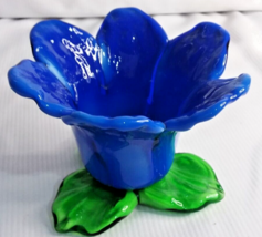 Art Glass Tulip Flower Votive Tealight Candle Holder 5×3 1\2 Cobalt blue  - $17.82