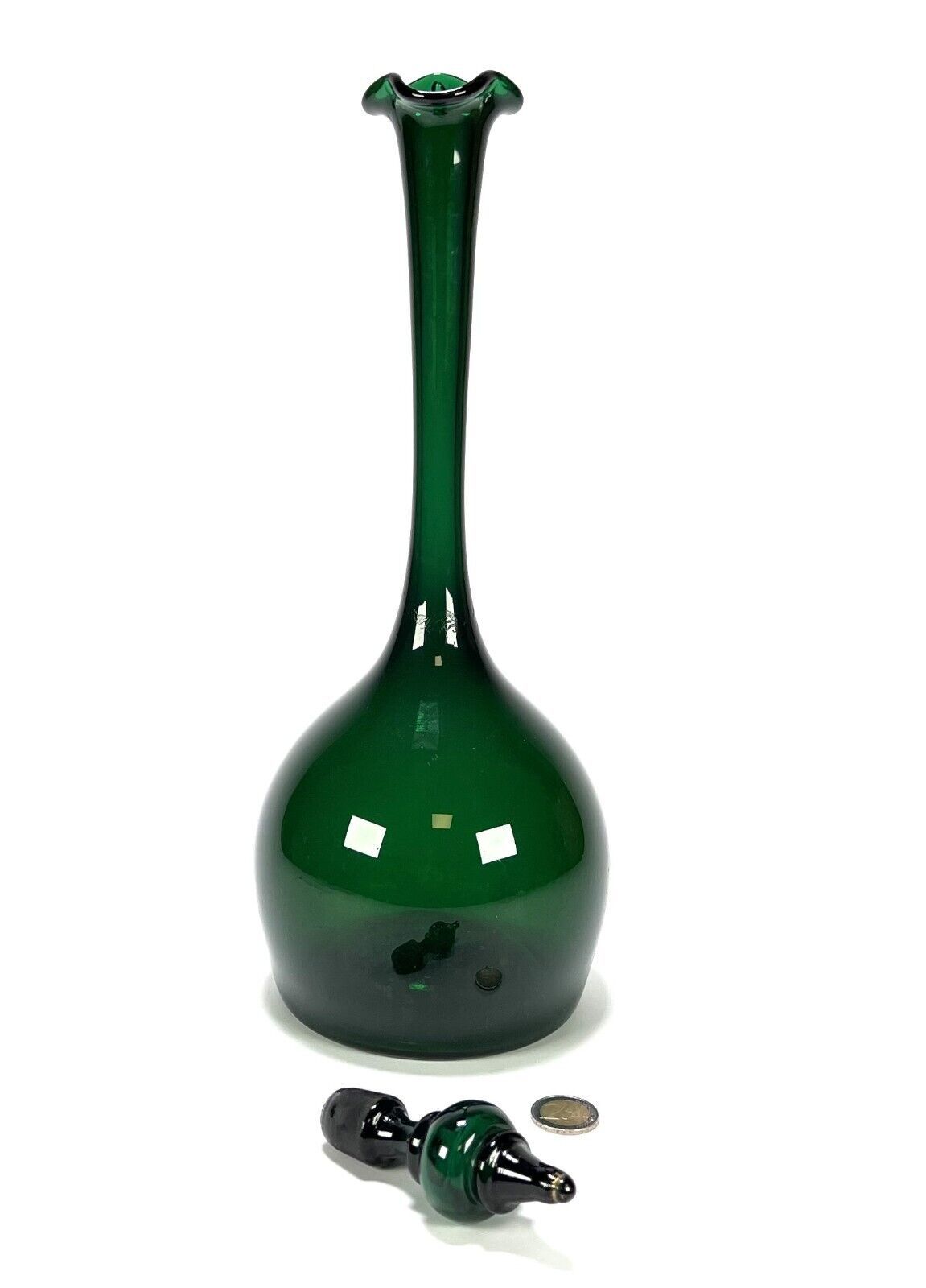 Vintage Grand Italien Émeraude Vert Mouth-Blown Carafe Avec Bouchon Par ... - $359.00