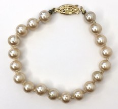 Vintage signed G SILVER Knotted Tied Faux Pearl Beaded Bracelet Approx 7&quot; - £13.37 GBP