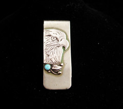 Vintage Genuine turquoise MONEY clip / silver Eagle / Cowboy clip  / Indian gift - $85.00