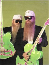 ZZ Top Billy Gibbons &amp; Dusty Hill custom lime green guitars 1991 pin-up photo - £3.32 GBP