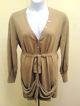 Lauren Hansen XL Brown Long Cardigan Belted Draped Pockets Cotton Silk Sweater - £17.21 GBP