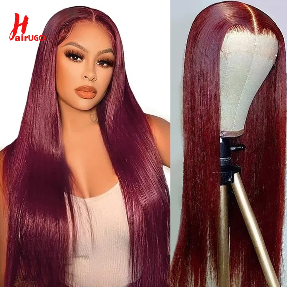 99J Straight 13x4 Lace Front Wigs Human Hair Brazilian Burgundy Straight Hum - £57.08 GBP+