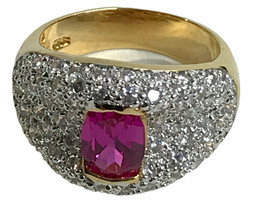 Laura Ramsey Ruby 14K Yellow Gold Plated Ring Sz 7 Signed  (5.5mm x 6mm) - £193.85 GBP