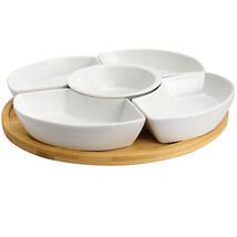 Elama 12-1/4&quot; 6-pc Lazy Susan Appetizer Condiment Server Set w 5 Dishes Bamboo T - £32.65 GBP