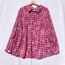 Liz Claiborne Woman Size 2X Navy Pink Circles Button Up Shirt Long Sleeve - £19.77 GBP