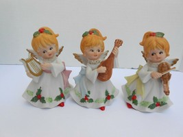 3 Vintage Homco Christmas Angels Figurines Musical Violin 5551 Home Interiors - £20.18 GBP