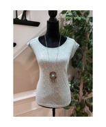Loft Women&#39;s Teal White 100% Cotton Round Neck Sleeveless Top Blouse Siz... - $454.01 MXN