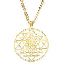 Sri Yantra Necklace Gold PVD Plated Stainless Steel Sacred Geometry Amulet - £14.93 GBP