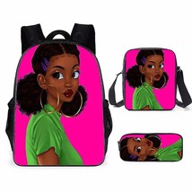  2021 Cute  Black  Girl Three-Piece School Bag  Fashion Women Backpack Elementar - £177.29 GBP