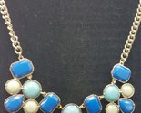 Vintage Silver Tone Blue Green &amp; Light Turquoise Statement Runway Neckla... - $16.78